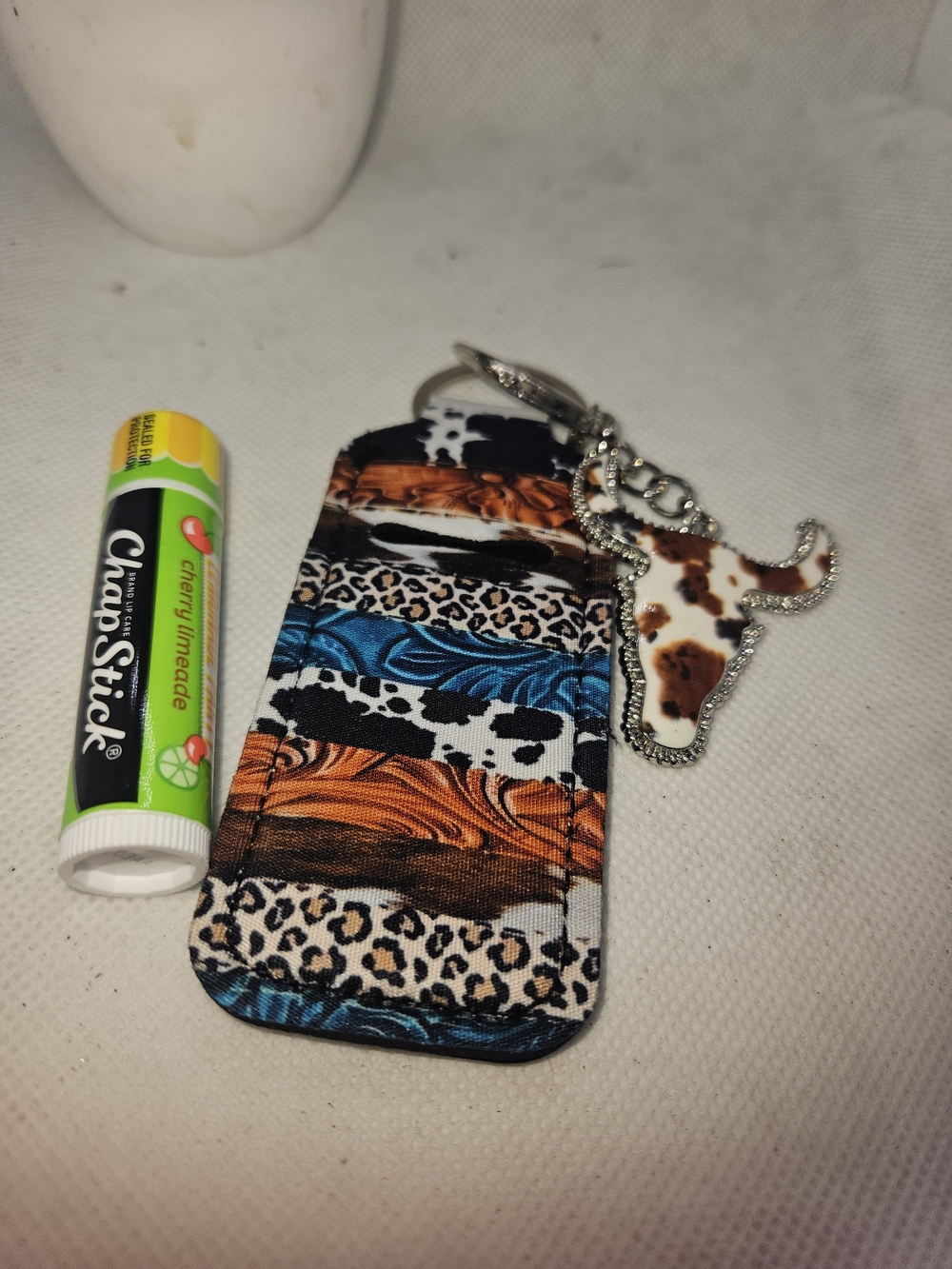 Unknown Brand Blue & Brown Patterned Cow Head Charm Keychain